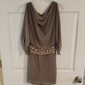 Ark & Co Taupe Mini Dress with Embellished Waist